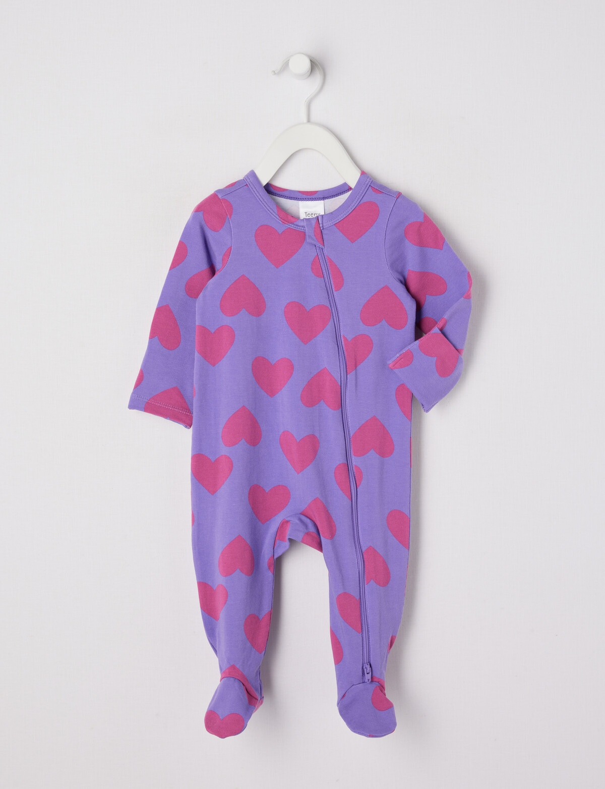 Teeny Weeny Sleep Heart Stretch Cotton Sleepsuit, Mauve Haze